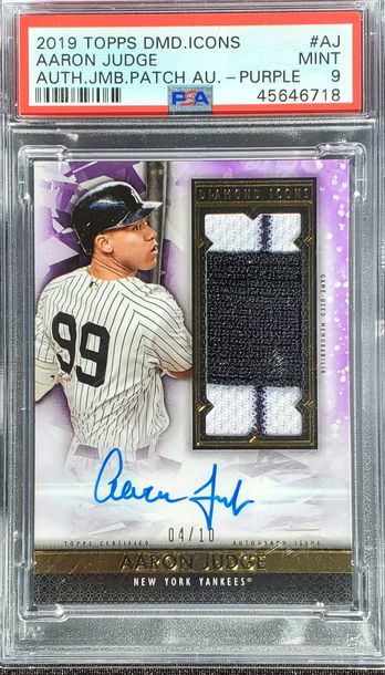 Aaron Judge 2019 Topps Diamond Icons Baseball On-card Autograph Jumbo Patch Purple /10 NY New York Yankees PSA 9