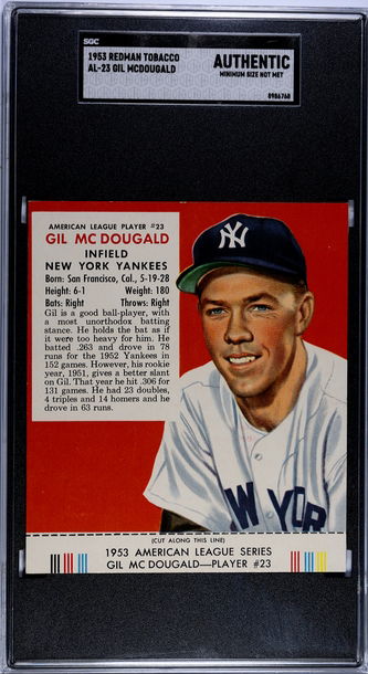 1953 Red Man Tobacco #AL-23 Gil McDougald SGC Authentic Yankees
