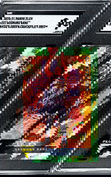 DESMOND BANE RC 2020-21 Flux Green Cracked Ice Prizm Rookie #221 SSP SGC 9 POP 1
