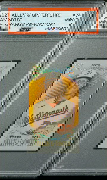2021 Topps Allen & Ginter Chrome 74 Juan Soto Mini- Orange Refractor /25  PSA 9 new scratch free case