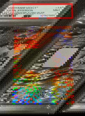 2020 Select Justin Jefferson Rookie Memorabilia Auto Neon Orange Pulsar /25 PSA