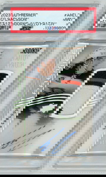 LEO CARLSSON 2023-24 Upper Deck Premier RPA Auto Patch Rc #80/99 PSA 9