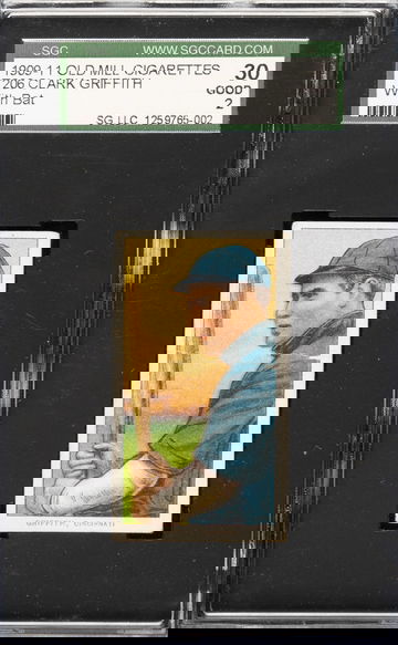 1909-11 T206 Old Mill Clark Griffith Cincinnati Reds SGC 30 Good 2