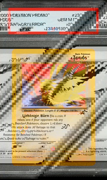 2000 Pokemon Wizards of the Coast Black Star Promo the Power of One Error Illustrator Zapdos #23 PSA 10
