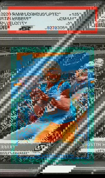 2020 PANINI DONRUSS OPTIC JUSTIN HERBERT #153 GREEN VELOCITY ROOKIE RC PSA 10