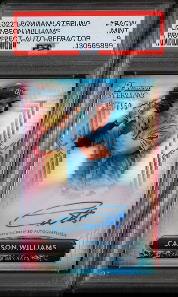 2022 Bowman Sterling Prospect Autographs Refractor Carson Williams #PACW 150/150 PSA 9
