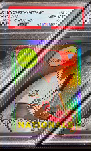 2018 Topps Heritage Juan Soto #502 Purple Chrome Refractor PSA 10 GEM MINT