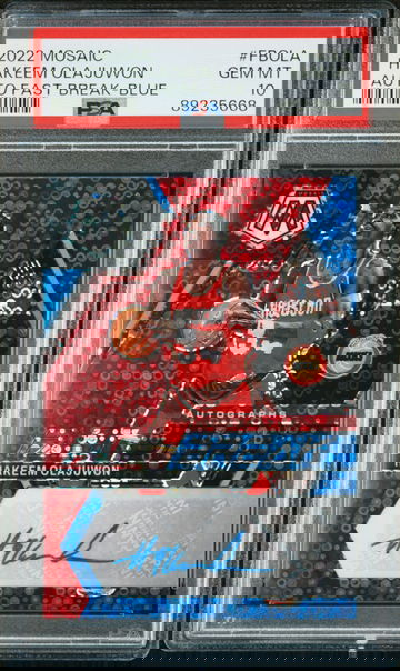 Hakeem Olajuwon 2022 Panini Mosaic Prizm Blue Autograph 13/25 PSA 10 Gem Mint