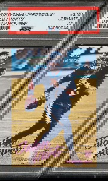 Jalen Hurts RC 2020 Panini Chronicles Luminance Pink PSA 10 Philadelphia Eagles