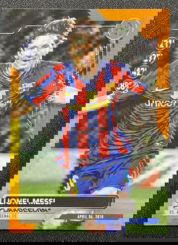 2023-24 Topps UEFA Club Competitions Lionel Messi Orange Historic Hat-Trick