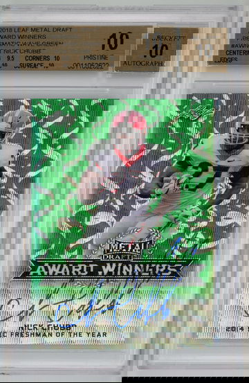  2018 Leaf Metal Draft Award Winners Prismatic Green Wave Auto /5 Nick Chubb BGS 10 w 10 Autograph Pop 1!!!!!