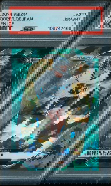 2024 Prizm Green Cracked Ice Cooper DeJean #321 (PSA 8)