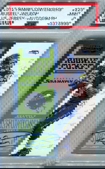 2012 Panini contenders Russell Wilson blue jersey PSA 9