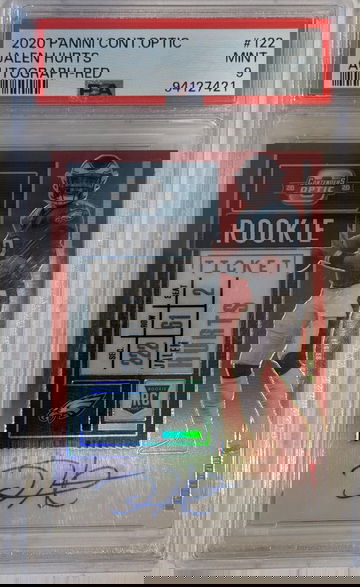 Jalen Hurts 2020 Contenders Optic Rookie Ticket On Card Auto Red #122 /199 RC PSA 9 SB MVP