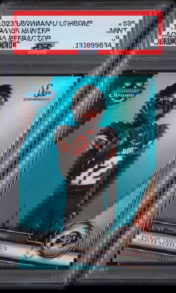 2023 Bowman Chrome University Aqua Refractors Travis Hunter #36 /299 PSA 9
