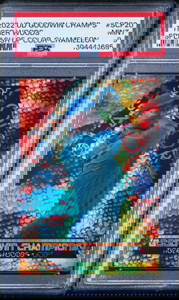 UD GOODWIN CHAMPIONS 2022 TIGER WOODS CHAMELEON SPLASH OF COLOR SCP20  /49 PSA 9