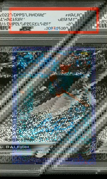 2022 Topps Chrome Rookie Autographs Purple Speckle Refractors Cal Raleigh #RACR /299 PSA 10