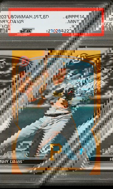 2023 Topps Bowman 1st Edition Gold Foil Henry Davis #BPPF14 /50 PSA 9