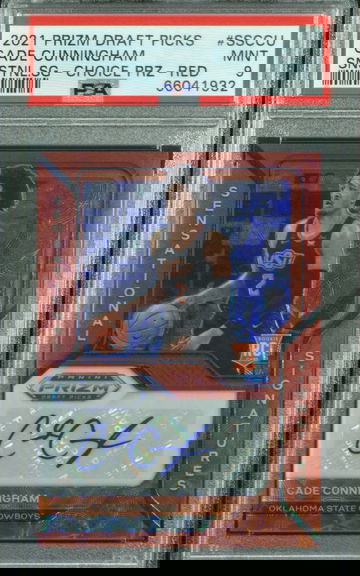 2021-22 Panini Prizm Draft CADE CUNNINGHAM Choice Red Scope sensational signatures Auto /88 PSA 9 Mint