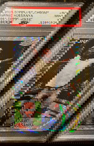 Israel Adesanya 2019 Topps Chrome UFC Topps 1984 Silver Wave Refractor /99 PSA 9