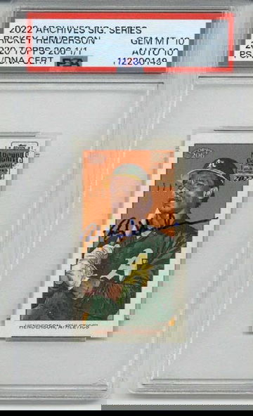 2022 TOPPS ARCHIVES SIGNATURE SERIES 2020 206 RICKEY HENDERSON CARD 1/1 PSA 10