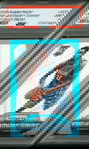 2015-16 Panini Prizm Karl-Anthony Towns Light Blue Prizm /199 (RC) PSA 9