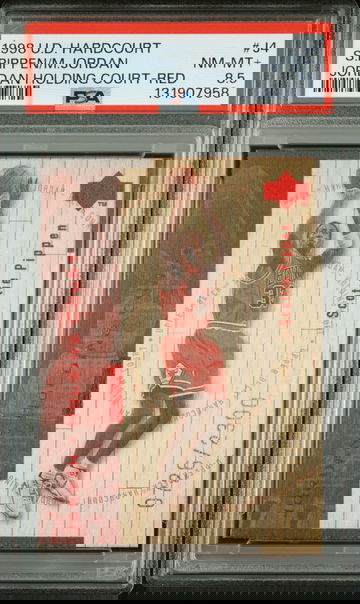 Scottie Pippen?Michael Jordan 1998 U.D. Hardcourt Holding Court Red /2300 PSA 8.5