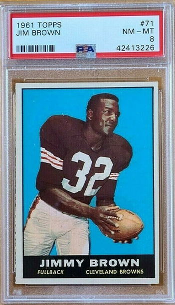 JIM BROWN 1961 Topps PSA 8 Browns HOF #71 NM-MINT CENTERED, Sharp Low Pop GOAT