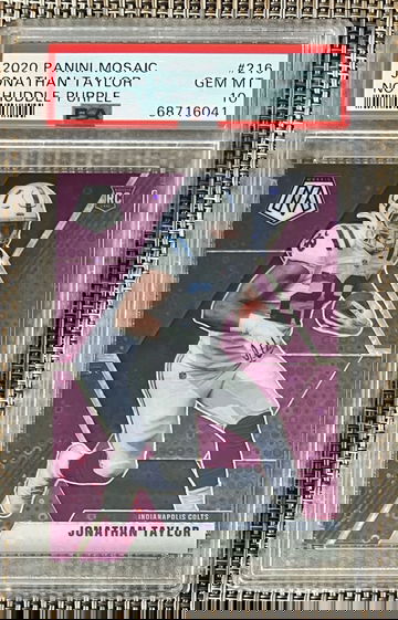 2020 Panini Mosaic Jonathan Taylor RC #21/50 No Huddle Purple Prizm SSP PSA 10 💎