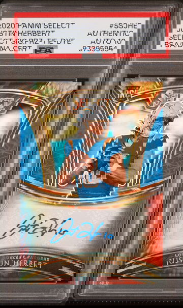 2020 Panini Select Justin Herbert Signature Prizm Tie Die #SSJHE PSA Authentic Auto 10