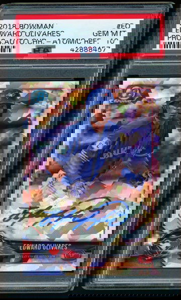 2018 Bowman Chrome EDWARD OLIVARES PSA 10 Atomic Refractor Auto RC #055/100