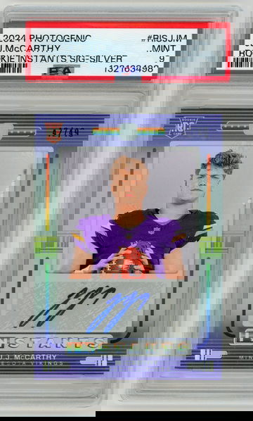 JJ MCCARTHY 2024 Panini Photogenic Rookie Instants Silver Auto Rc #42/99 PSA 9