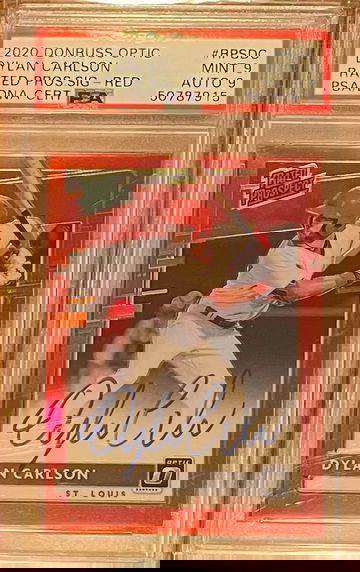 2020 Donruss Optic Rated Prospect Dylan Carlson Red Autograph /50 PSA 9 AUTO 9 #RPSDC Cardinals 