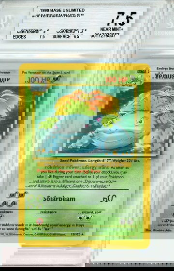 1999 POKEMON BASE UNLIMITED VENUSAUR HOLO R #15 BGS 7.5