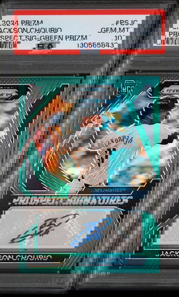 2024 Panini Prizm Prospect Signatures Green Prizm Jackson Chourio #PSJC PSA 10