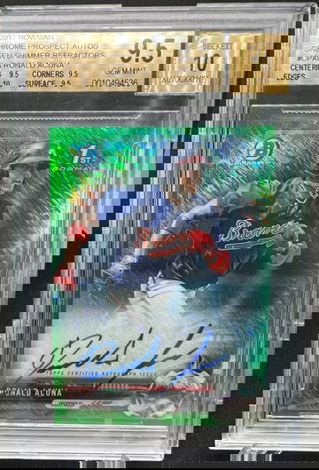 2017 BOWMAN CHROME RONALD ACUNA GREEN SHIMMER AUTO ROOKIE #/99 BGS 9.5 GEM MINT+