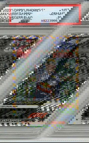 2023 TOPPS CHROME F1 GOLD CHECKER FLAG REFRACTOR MAX VERSTAPPEN /50 PSA 10