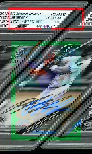 2019 Bowman Chrome PEYTON BURDICK Green Refractor Auto RC PSA 10 Autograph #92/99 Miami Marlins