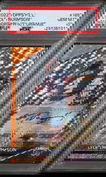 2022 Topps Premier Lacrosse League Autograph Icy Orange Lyle Thompson #185 /25 PSA 10