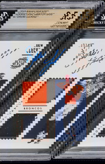 2019 PANINI ENCASED DUAL DREW LOCK ROOKIE PATCH AUTO /50 #7 - BGS 9.5, Auto 10 Gem Mint