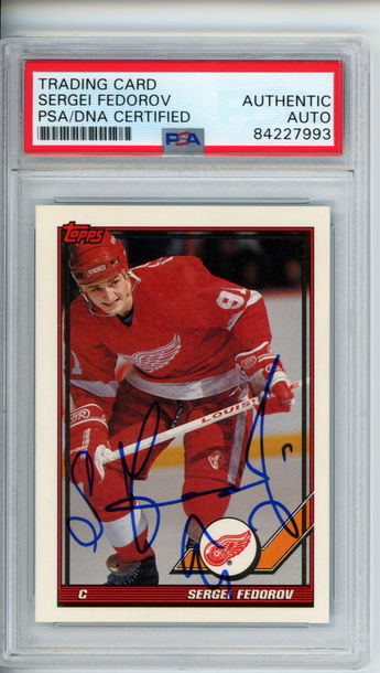 1991-92 Topps #401 Sergei Fedorov Red Wings Signed Auto Autographed Card PSA/DNA 