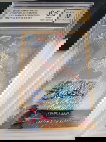 2018 BOWMAN CHROME GOLD SHIMMER SHANE BIEBER AUTOGRAPH BGS 8.5 RC