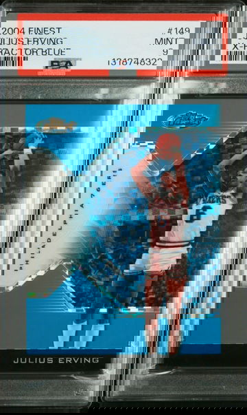 2004-05 Topps Finest X-Fractors Blue Julius Erving 5/25 76ers #149 A1 PSA 9 ! 🎆