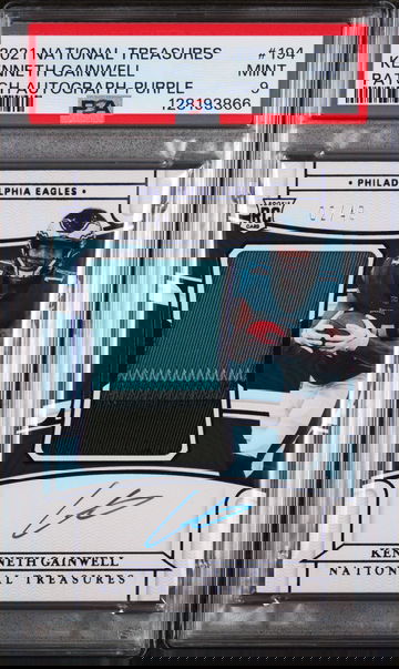 2021 National Treasures Rookie Patch Autograph Purple Kenneth Gainwell #194 /49 PSA 9