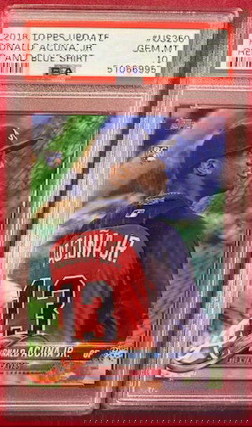 2018 Topps UPDATE Ronald Acuna Jr. ( BRAVES ) PSA 10 RED AND BLUE SHIRT SP VARIATION RC!