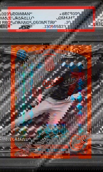 2025 Bowman Chrome Prospects Orange Geometric Samuel Basallo #BCP109 /25 PSA 10