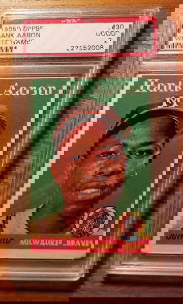 1958 topps hank aaron white name psa 2 creases on bottom good eye appeal