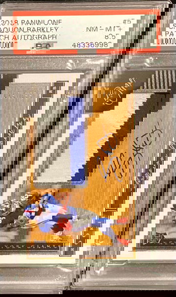 2018 Panini One Patch Autograph Auto #d 049/199 Saquon Barkley PSA 8.5