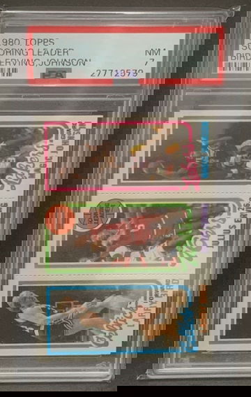 1980 Topps Scoring Leader - Larry Bird, Magic Johnson, Julius Erving PSA 7 Rookie