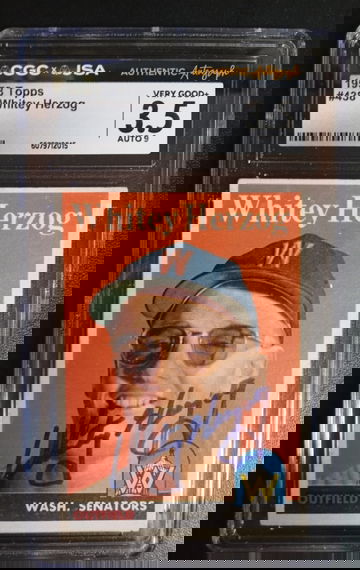 1958 Topps #438 Whitey Herzog CGC 3.5 JSA Auto 9 